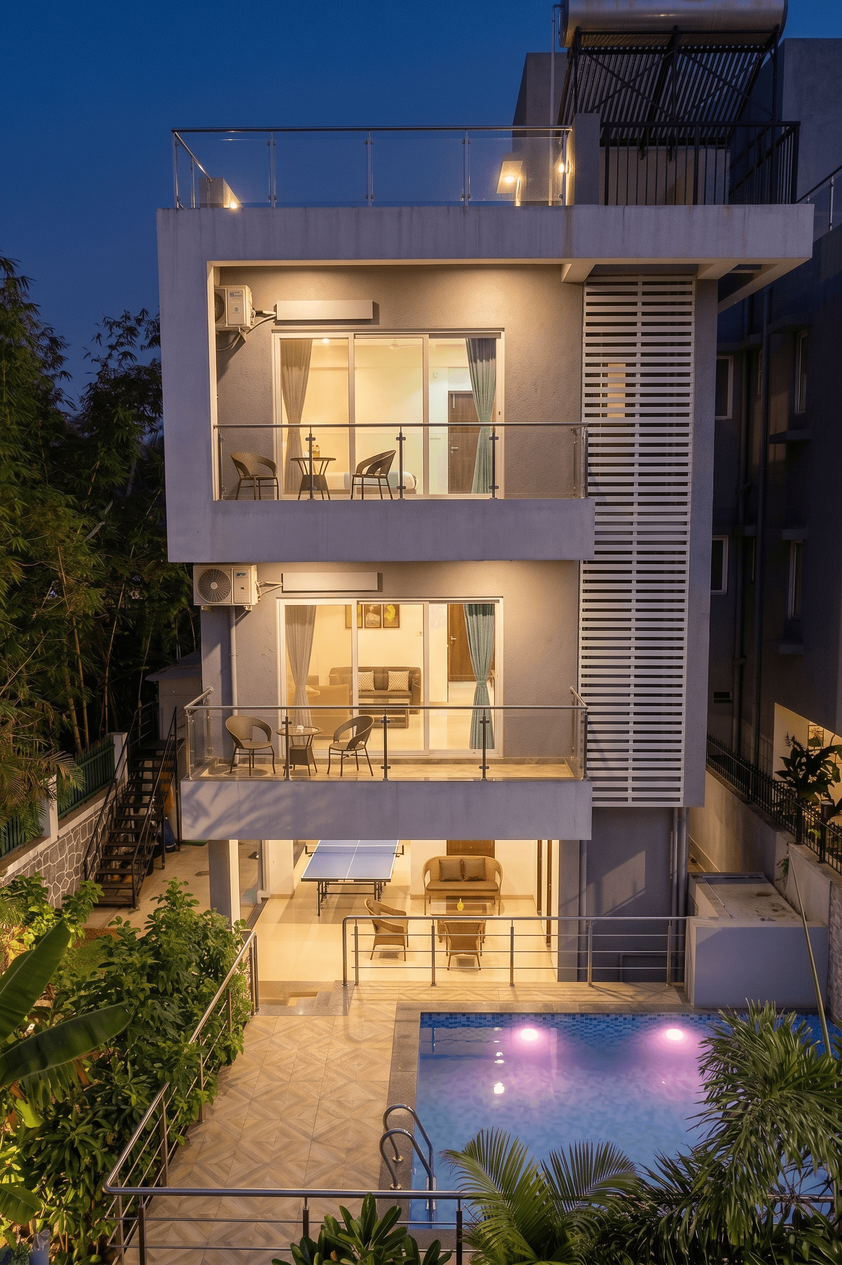 Aristos 4BHK Luxury Private Pool Villa in Lonavala - Drone Night View